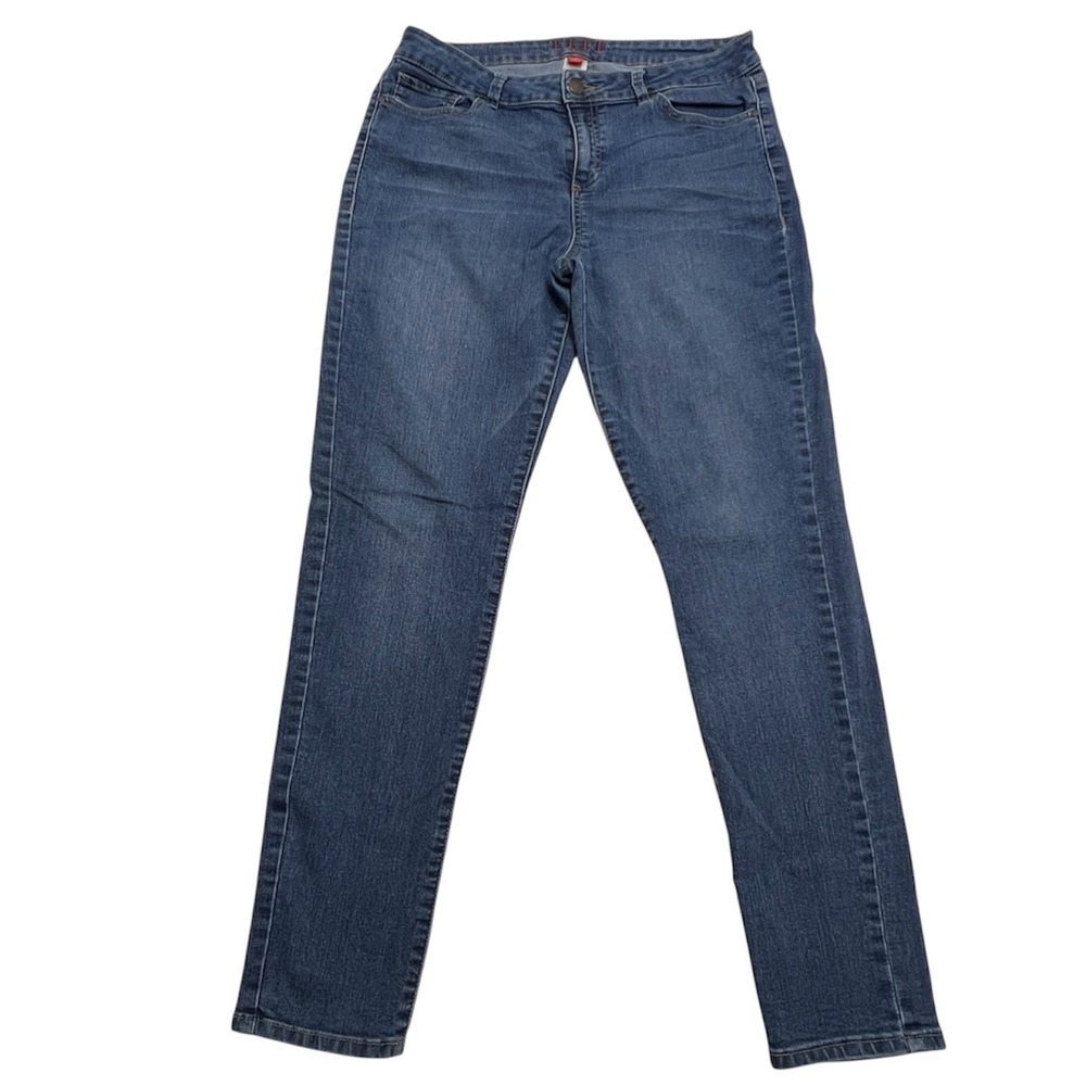 ELLE Paris Women Size 12 Denim Jean Pants Blue Classic Straight Skinny Leg 32x29